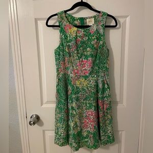 Anthropologie Maeve Dress, Size 4, emerald green with lace and pink sequins